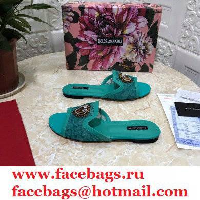 Dolce  &  Gabbana Lace Sliders Green with Devotion Heart 2021